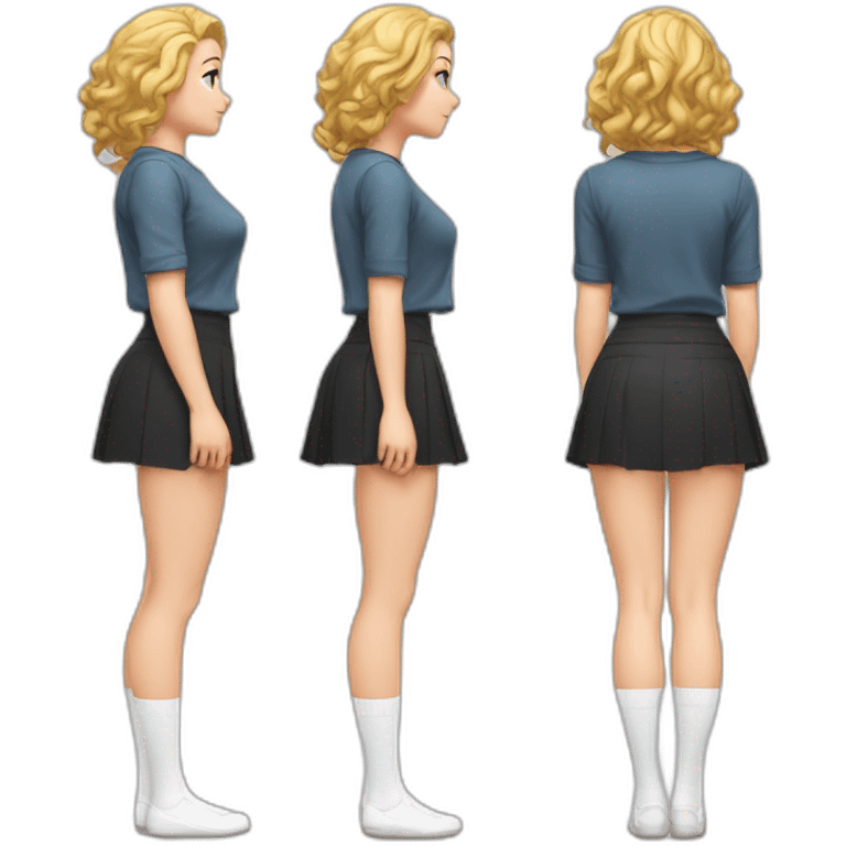 full-body-caucasian-curvy-beauty-кланяется-short-black-skirt-back-and-front-views-strong-wind-knickers-long-white-socks emoji