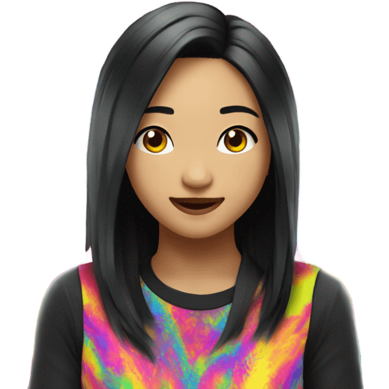 Rave leader Asian girl black hair emoji