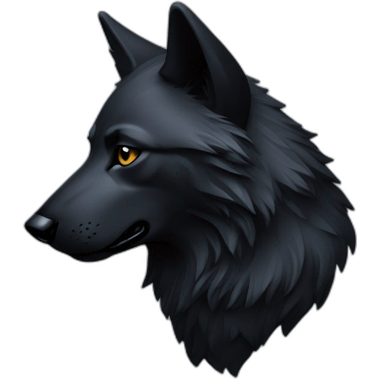 simple black wolf head in profile looking to right, no body, ear pierced ring, loo emoji