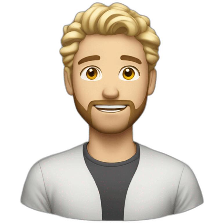 male designer with macbook, light stubble beard and light curly blonde hair emoji