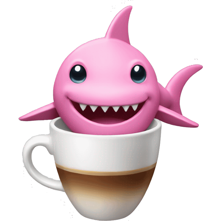 pink shark with a cup of coffee emoji