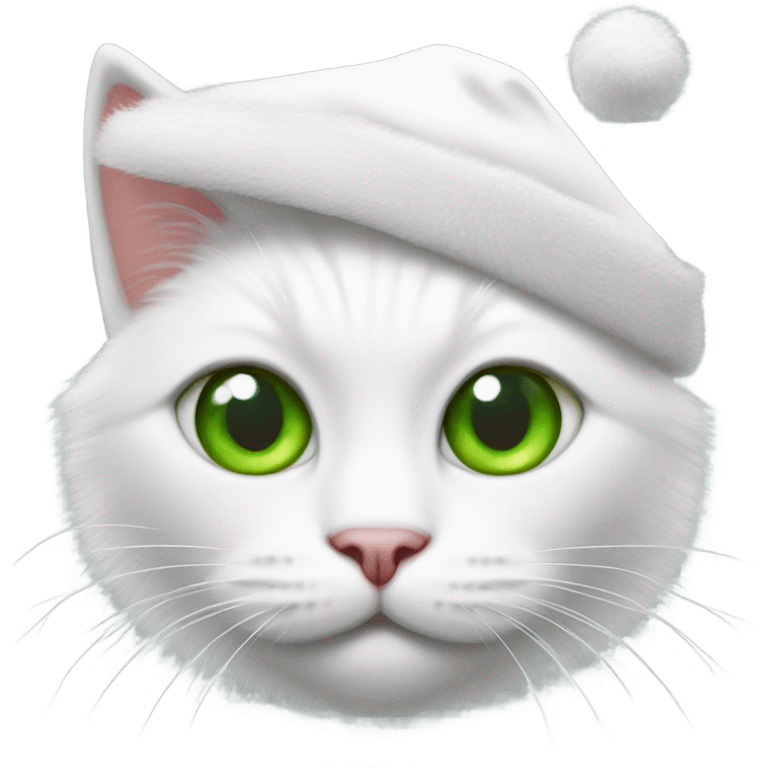 White cat green eyes Santa hat emoji