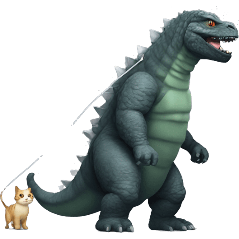 Godzilla walking his pet cat on a leash emoji