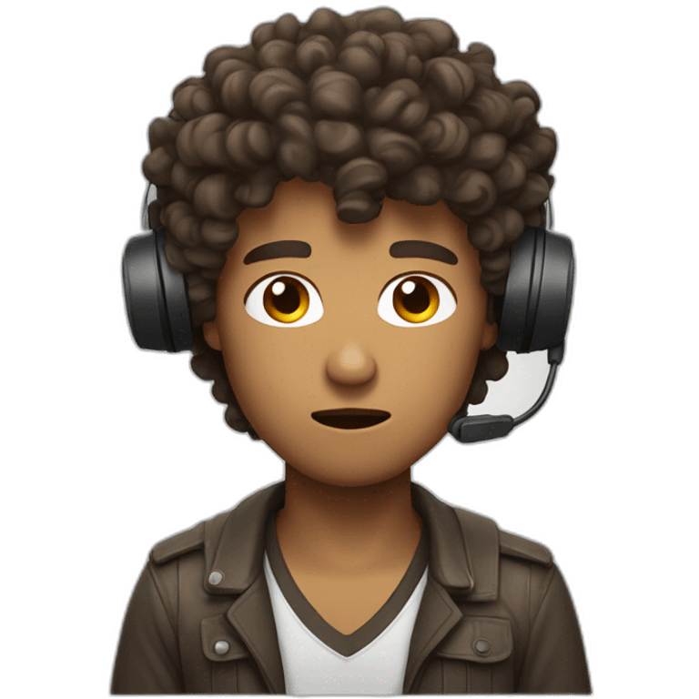 angry curly brown short hair guy with a headset with Symbols on Mouth emoji