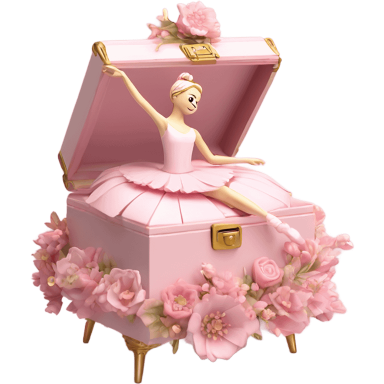 3d isometric soft pink ballerina music box flowers emoji