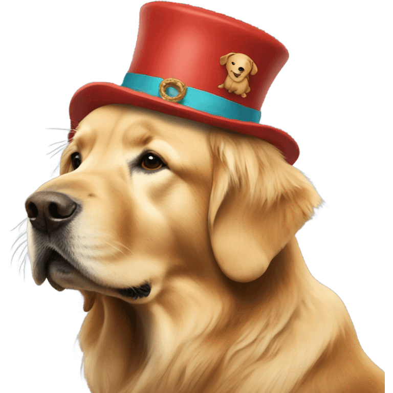 A golden retriever wearing a walrus cap emoji