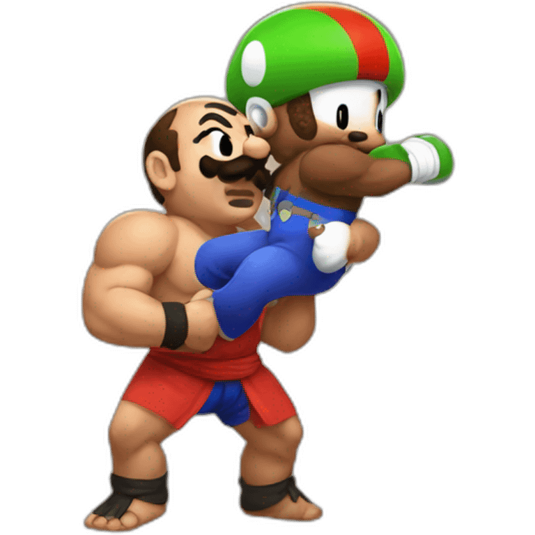 Super Mario wrestling with gandhi emoji