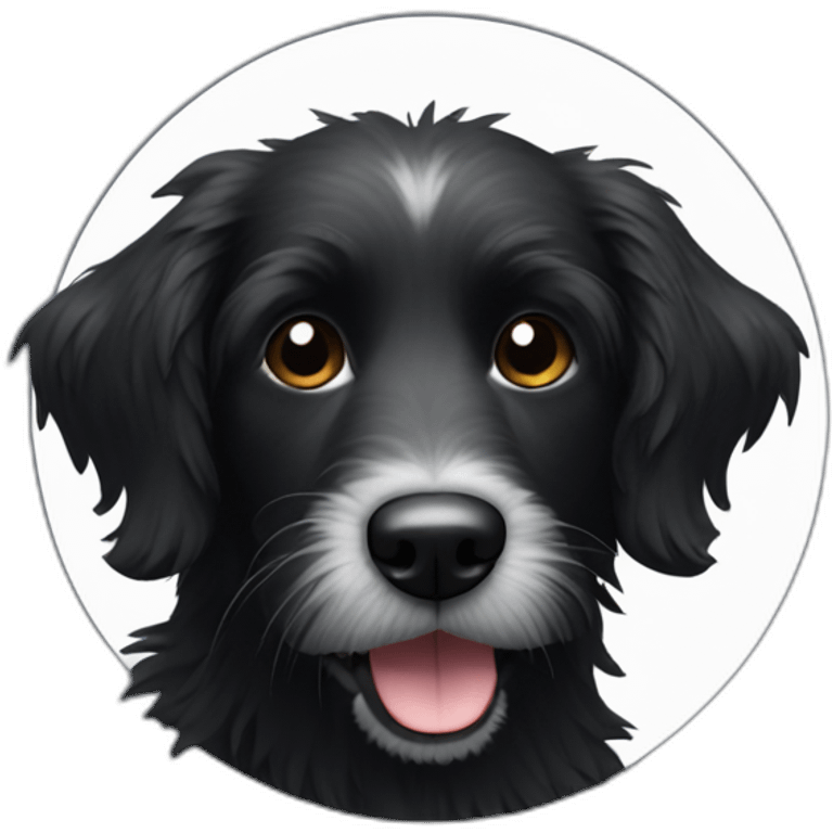 Hairy Black dog with white circle with more hair in face emoji