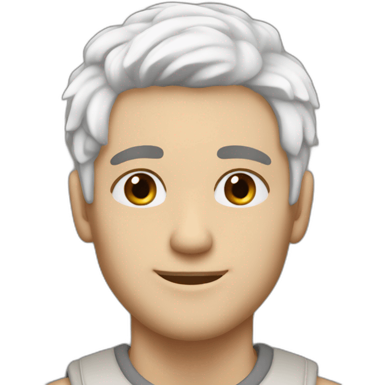 caucasian man 23 years old with dye white hair and brown eyes emoji