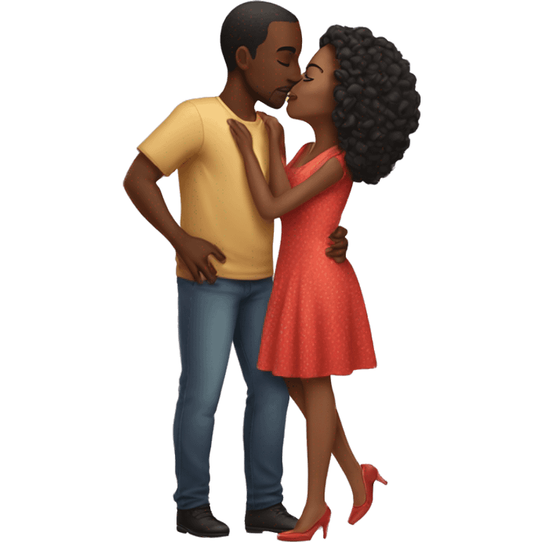 African american woman and man matching outfits kissing  emoji