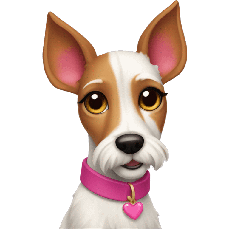  sticker of a mini fox terrier with a pink collar, solid colour fur, inspired by the style of “Lady and the Tramp.” emoji