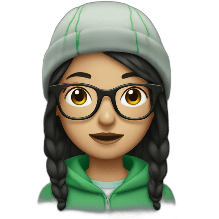 Dark haired girl with green cap and black glasses emoji