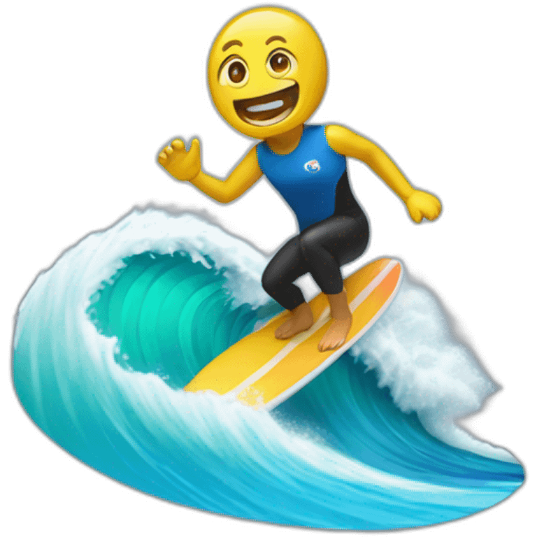 Android logo surfing a wave emoji