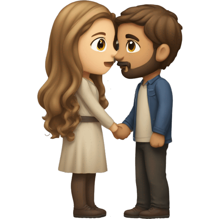 girl with a long light brown hair kissing a boy with a brown hair and with a beard  emoji