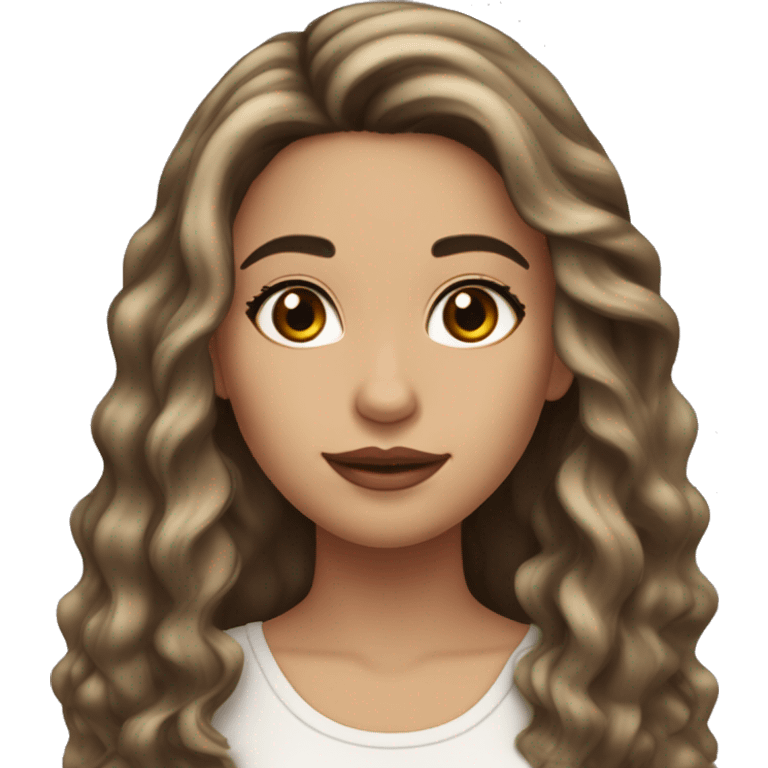 girl with long dark brown wavy long hair with thin blonde highlights and long lashes dark brown eyes and eyebrows and rosy cheeks and lips emoji