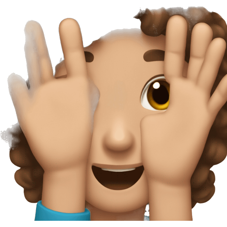 make me an emoji of someone with brown hair smiling with their hands crossed together emoji