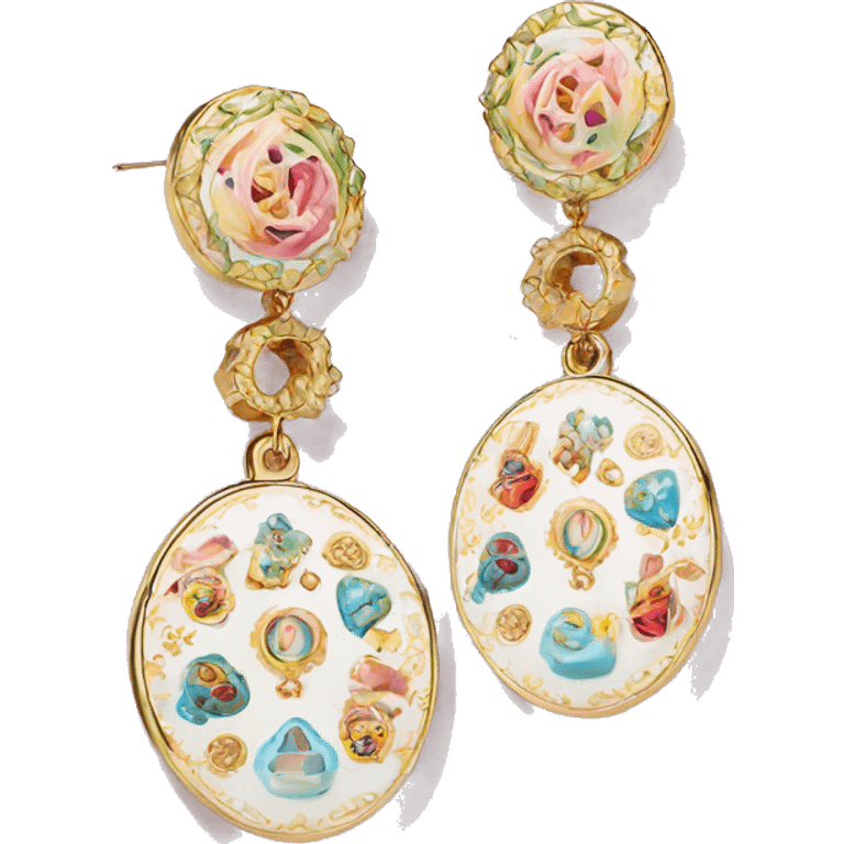 Dolce and Gabbana earrings with colourful pastel ornament print and golden detais  emoji