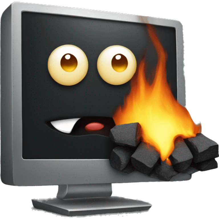 a lump of coal with eyes who uses a burning computer emoji