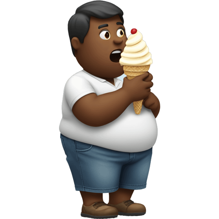 Obese man eating an ice cream emoji