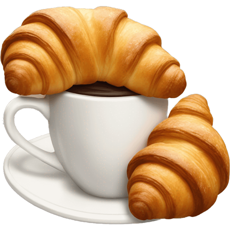 two croissants tied with a white bow, which lie on a cup of coffee from Starbucks emoji