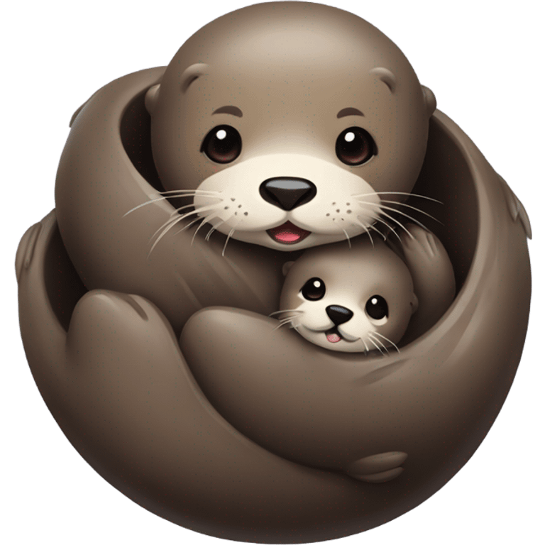 seaotter with her baby seaotter emoji