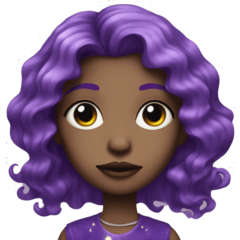 a girl with purple long wavy hair, with an inverted moon pattern on her forehead and glitter under her eyes emoji