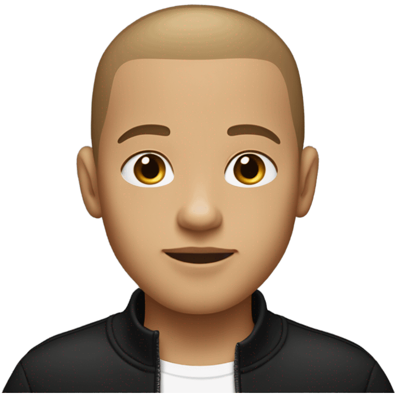 boy with very light brown skin, buzz cut, no facial hair, wearing a smart black quarter zip jumper with white t shirt underneath. emoji