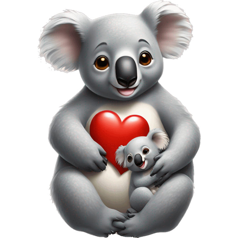  Realistic Mama koala hugging baby koala both smiling, red heart on top emoji