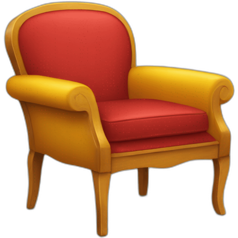 Fauteuil jaune avec un chat roux dessus et un livre rouge emoji