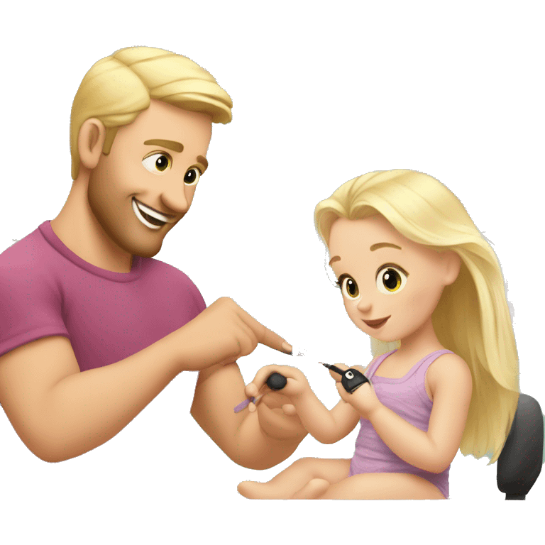 blonde babydaughter gives blonde dad a manicure emoji