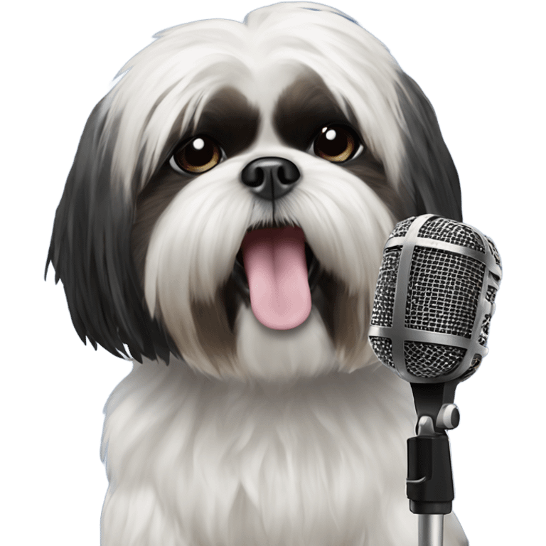 Black shih tzu singer with microphone emoji