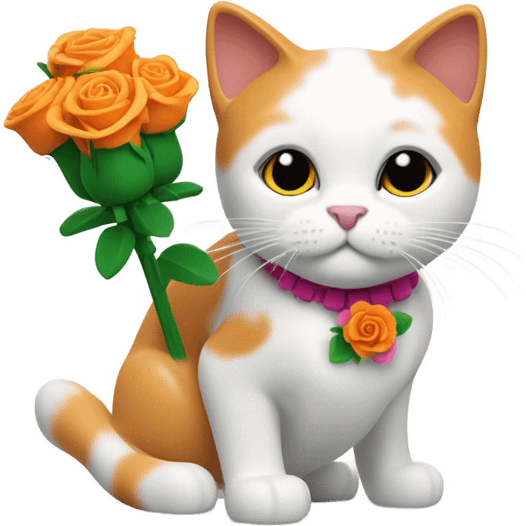 Orange and White Cat with White Face smelling Lego Roses emoji