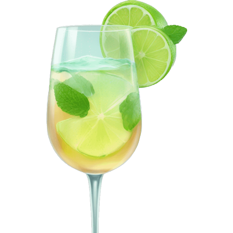 Clear spritz with lime and mint in big wine glass emoji