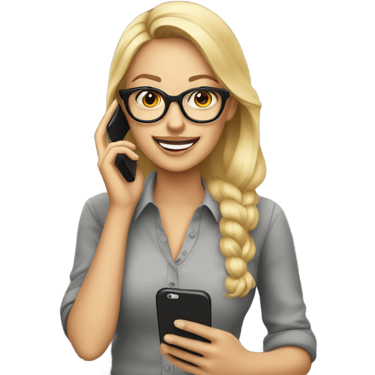 Beautiful Blonde woman wearing glasses calling on cell phone emoji