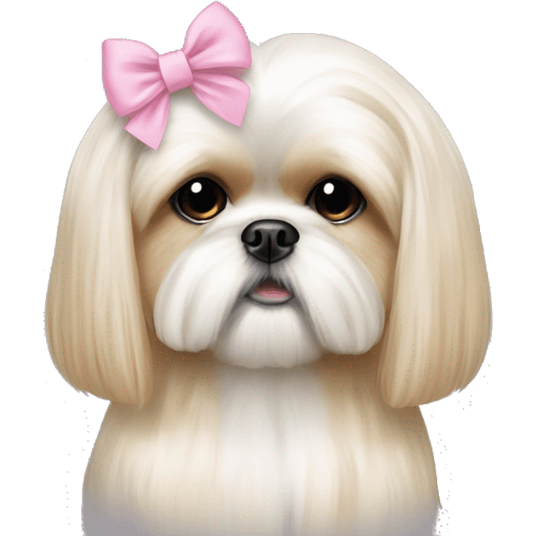 golden cream shih tzu white girl cute long hair pink bow emoji