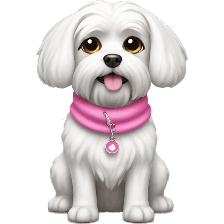 Maltese dog with colllar pink emoji