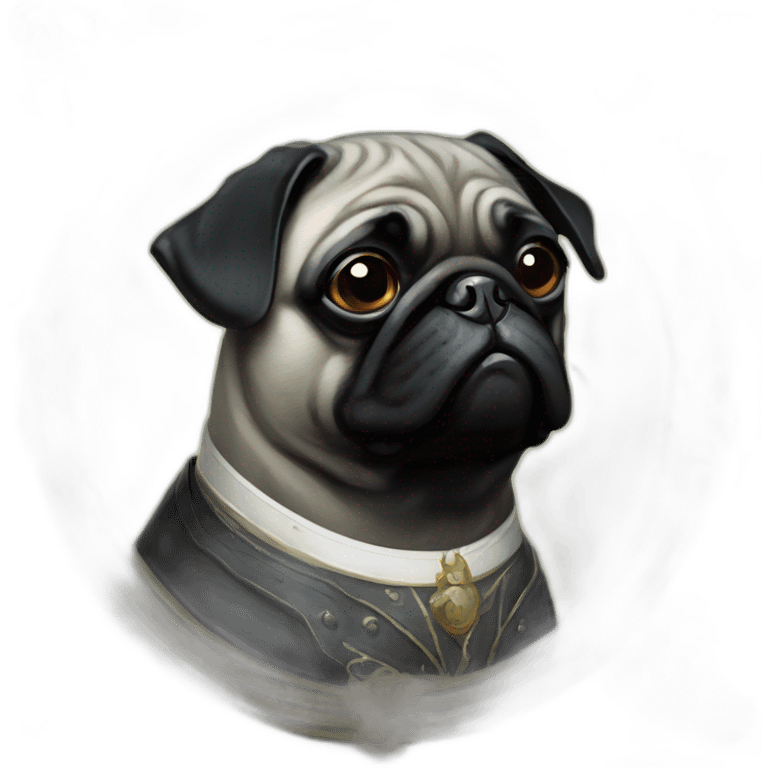 A cyberpunk black pug in Art Nouveau style during 1910 emoji