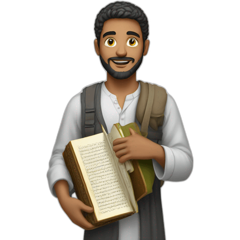 a man carrying the quran in his hand emoji