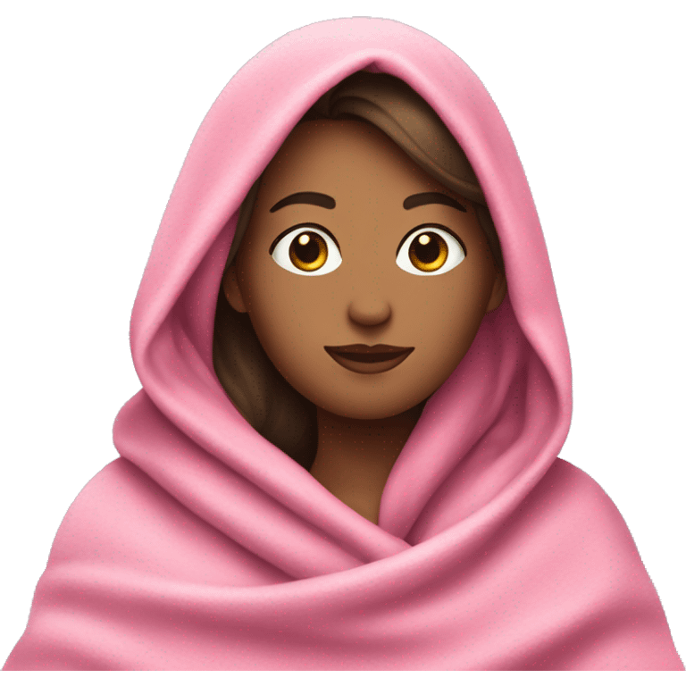 Brunette white woman wrapped in a big pink blanket emoji