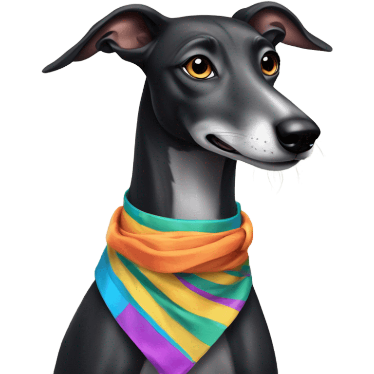 Black greyhound with sash and a number emoji