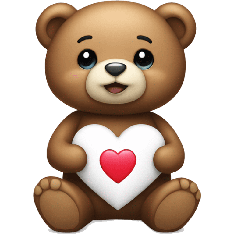 Teddy bear holding a white heart emoji