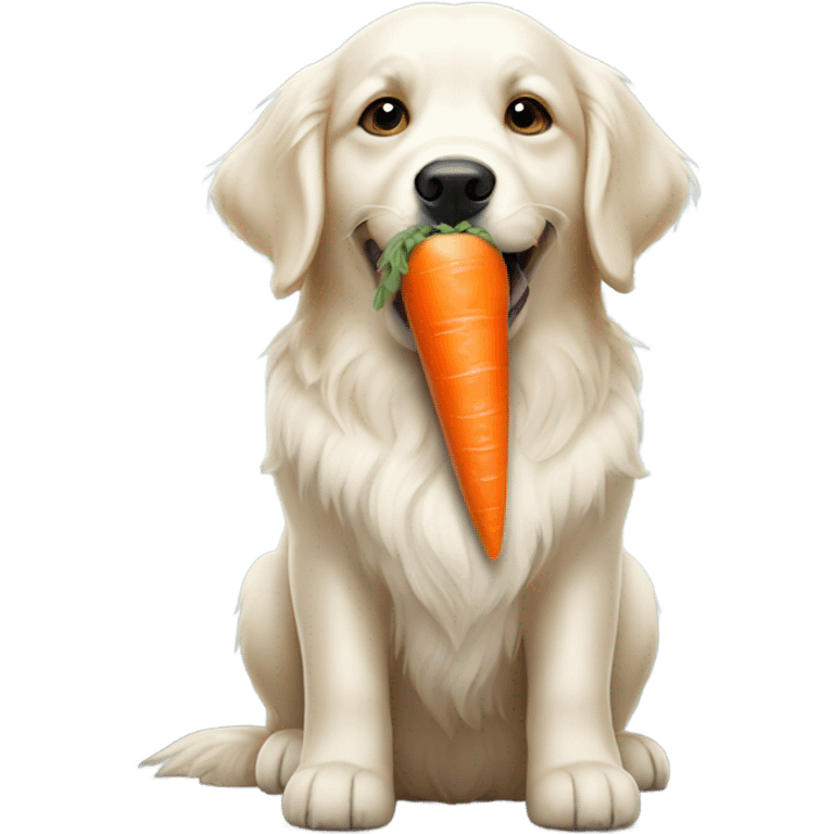 White Golden retriever holding by carrot in mouth emoji