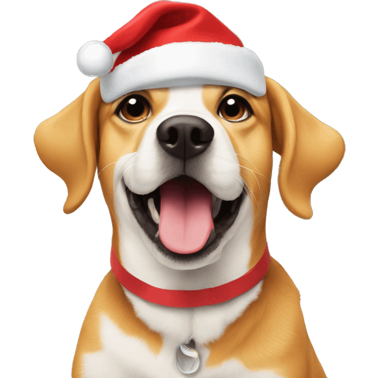 Dog happy in a party with a Christmas hat emoji