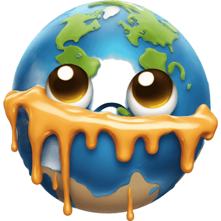 planet earth with melting juice like the melting face emoji emoji