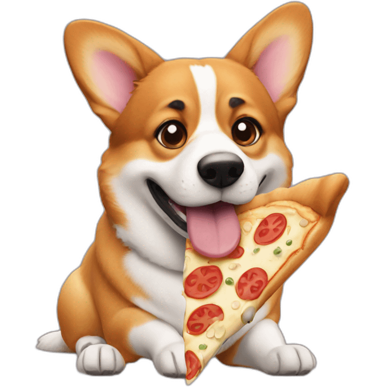 A corgi eating pizza emoji