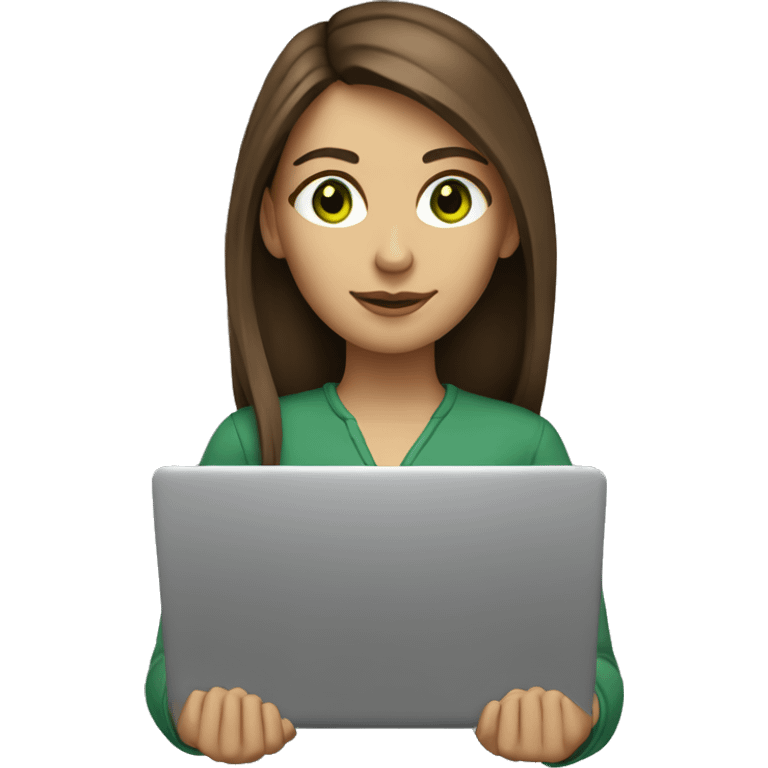 Female coder featuring a laptop. She has long brunette hair, green eyes, white skin. emoji