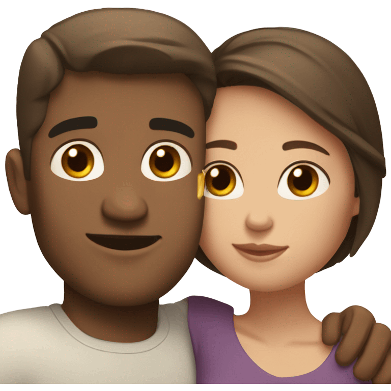 Dark haired white man hugging beautiful woman with light brown skin and short dark brown hair  emoji