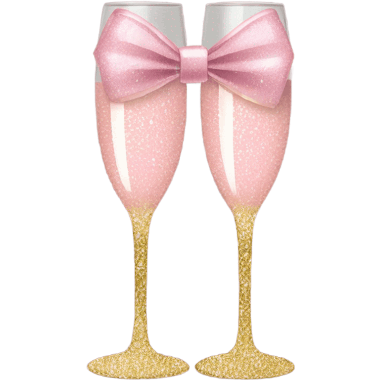 Light Pink glitter champagne glass with gold bow emoji