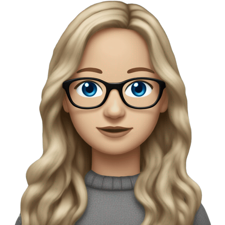  Lifelike  Jennifer Lawrence brown long hair wearing black glasses and blue eyes  emoji