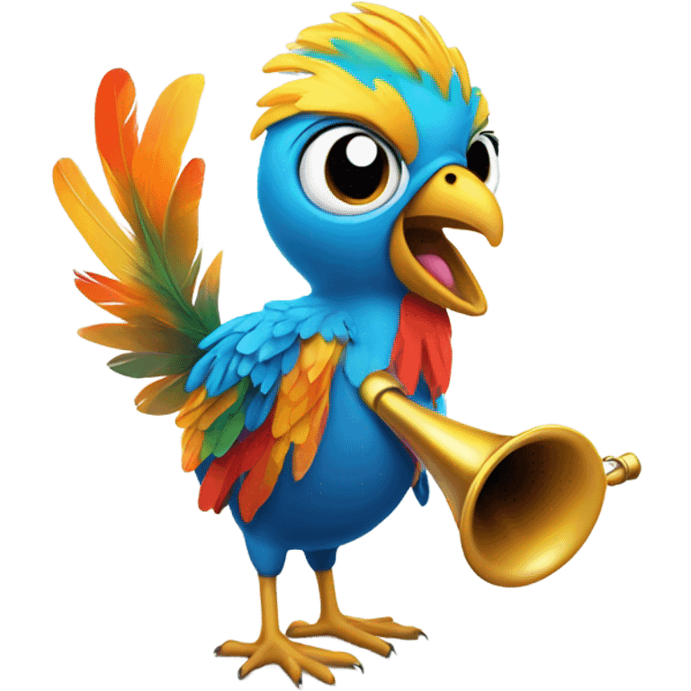 Bird playing a trumpet emoji